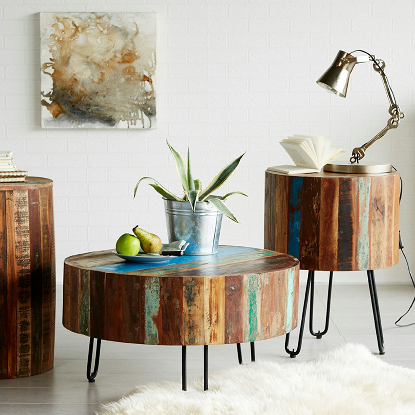 Reclaimed Wood Drum Coffee Table by Indian Hub Fy
